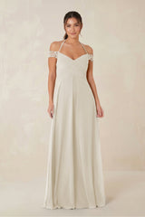 A-Line Off-the-Shoulder Chiffon Bridesmaid Dress in Dove Gray - KISS BRIDAL BRIDESMAID DRESSES