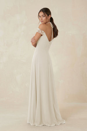 A-Line Off-the-Shoulder Chiffon Bridesmaid Dress in Dove Gray - KISS BRIDAL BRIDESMAID DRESSES