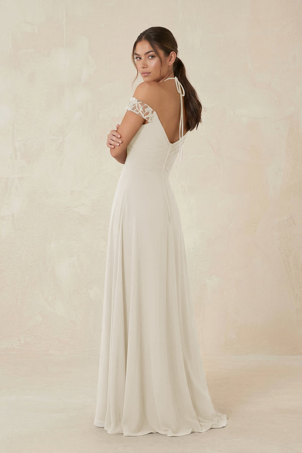 A-Line Off-the-Shoulder Chiffon Bridesmaid Dress in Dove Gray - KISS BRIDAL BRIDESMAID DRESSES
