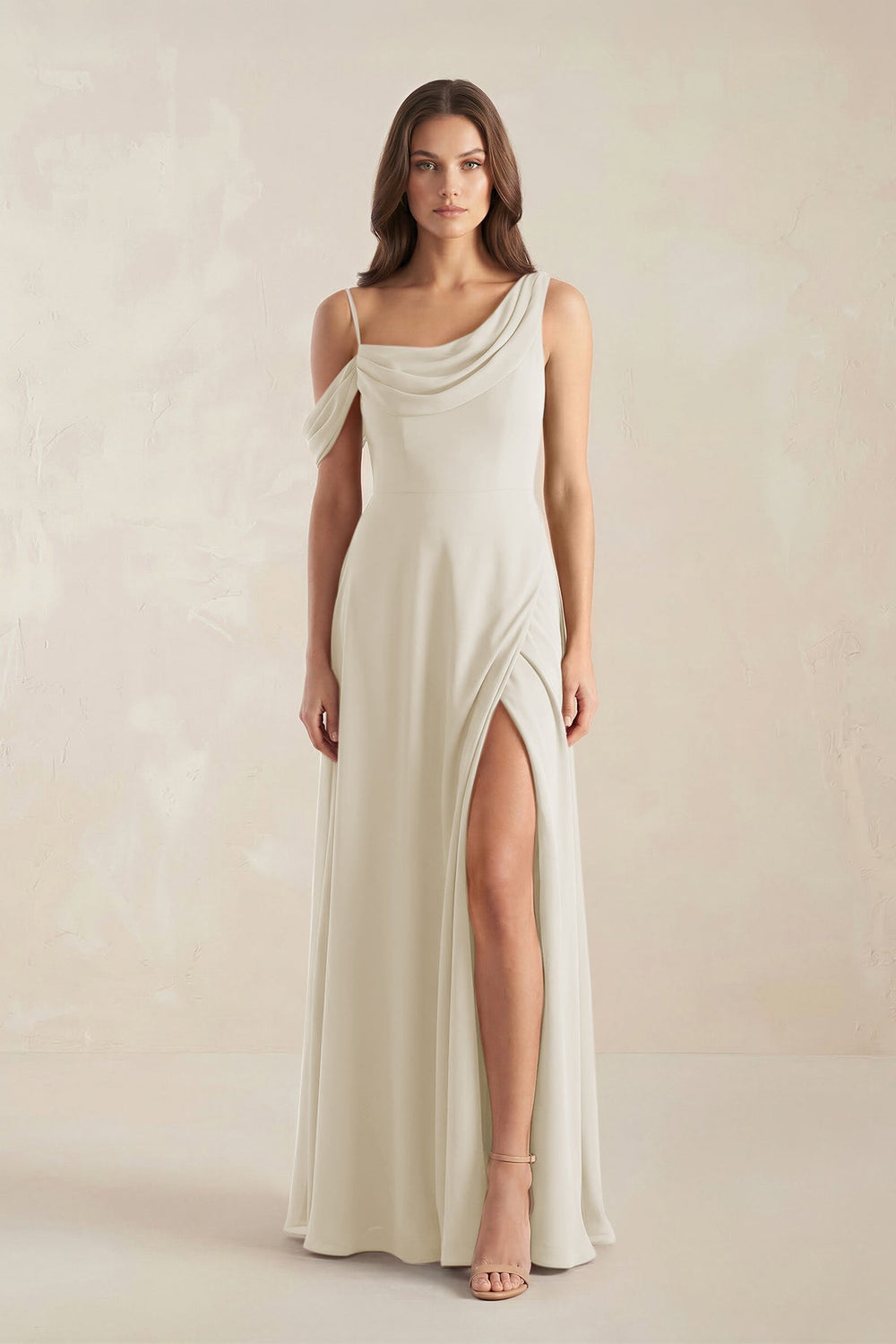 One-Shoulder Chiffon A-Line Bridesmaid Dress in Dove Gray - KISS BRIDAL BRIDESMAID DRESSES