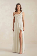 One-Shoulder Chiffon A-Line Bridesmaid Dress in Dove Gray - SHE IS ME BRIDESMAID DRESSES