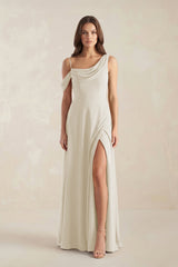 One-Shoulder Chiffon A-Line Bridesmaid Dress in Dove Gray - KISS BRIDAL BRIDESMAID DRESSES