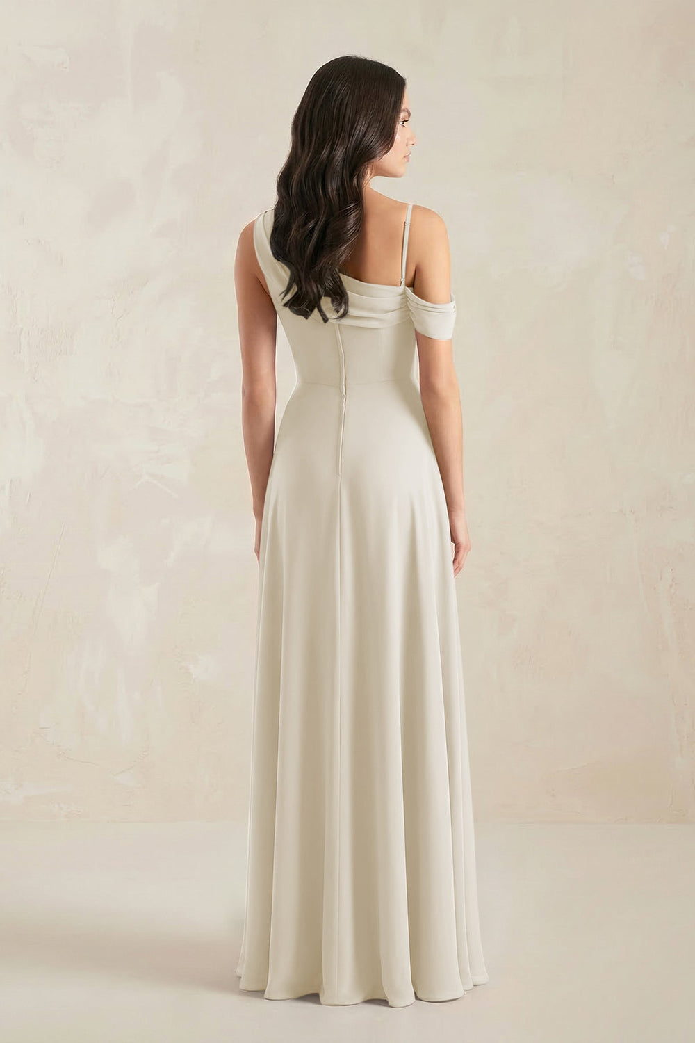 One-Shoulder Chiffon A-Line Bridesmaid Dress in Dove Gray - KISS BRIDAL BRIDESMAID DRESSES