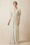 Short Sleeve V-Neck Chiffon A-Line Bridesmaid Dress in Dove Gray - SHE IS ME BRIDESMAID DRESSES