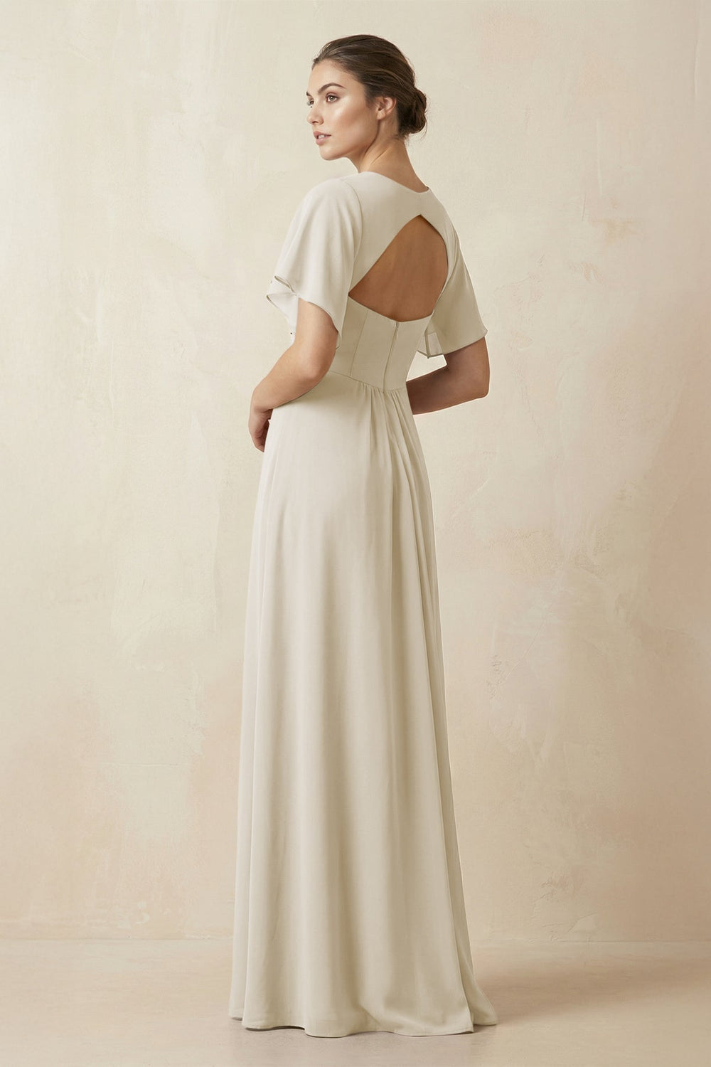 Short Sleeve V-Neck Chiffon A-Line Bridesmaid Dress in Dove Gray - KISS BRIDAL BRIDESMAID DRESSES