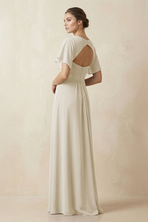 Short Sleeve V-Neck Chiffon A-Line Bridesmaid Dress in Dove Gray - SHE IS ME BRIDESMAID DRESSES