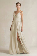 A-Line Spaghetti Strap Chiffon Bridesmaid Dress in Dove Gray - SHE IS ME BRIDESMAID DRESSES