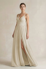 A-Line Spaghetti Strap Chiffon Bridesmaid Dress in Dove Gray - KISS BRIDAL BRIDESMAID DRESSES