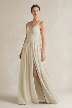 A-Line Spaghetti Strap Chiffon Bridesmaid Dress in Dove Gray - SHE IS ME BRIDESMAID DRESSES