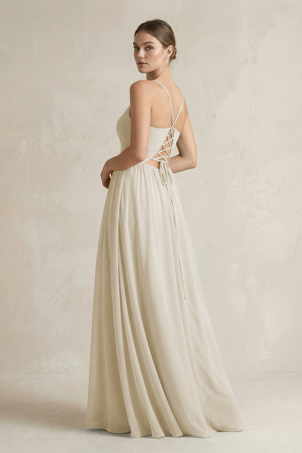 A-Line Spaghetti Strap Chiffon Bridesmaid Dress in Dove Gray - SHE IS ME BRIDESMAID DRESSES