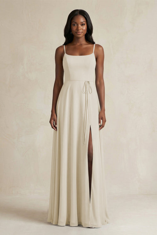 A-Line Spaghetti Straps Chiffon Bridesmaid Dress in Dove Gray - KISS BRIDAL BRIDESMAID DRESSES