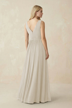 V-Neck Chiffon Pleated A-Line Bridesmaid Dress in Dove Gray - SHE IS ME BRIDESMAID DRESSES