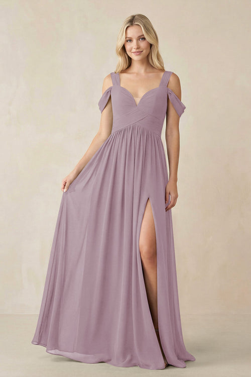 Chiffon A-Line Bridesmaid Dress with Slit  in Dusk - SHE IS ME BRIDESMAID DRESSES