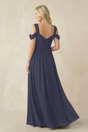 Chiffon A-Line Bridesmaid Dress with Slit  in Dusk Blue - SHE IS ME BRIDESMAID DRESSES