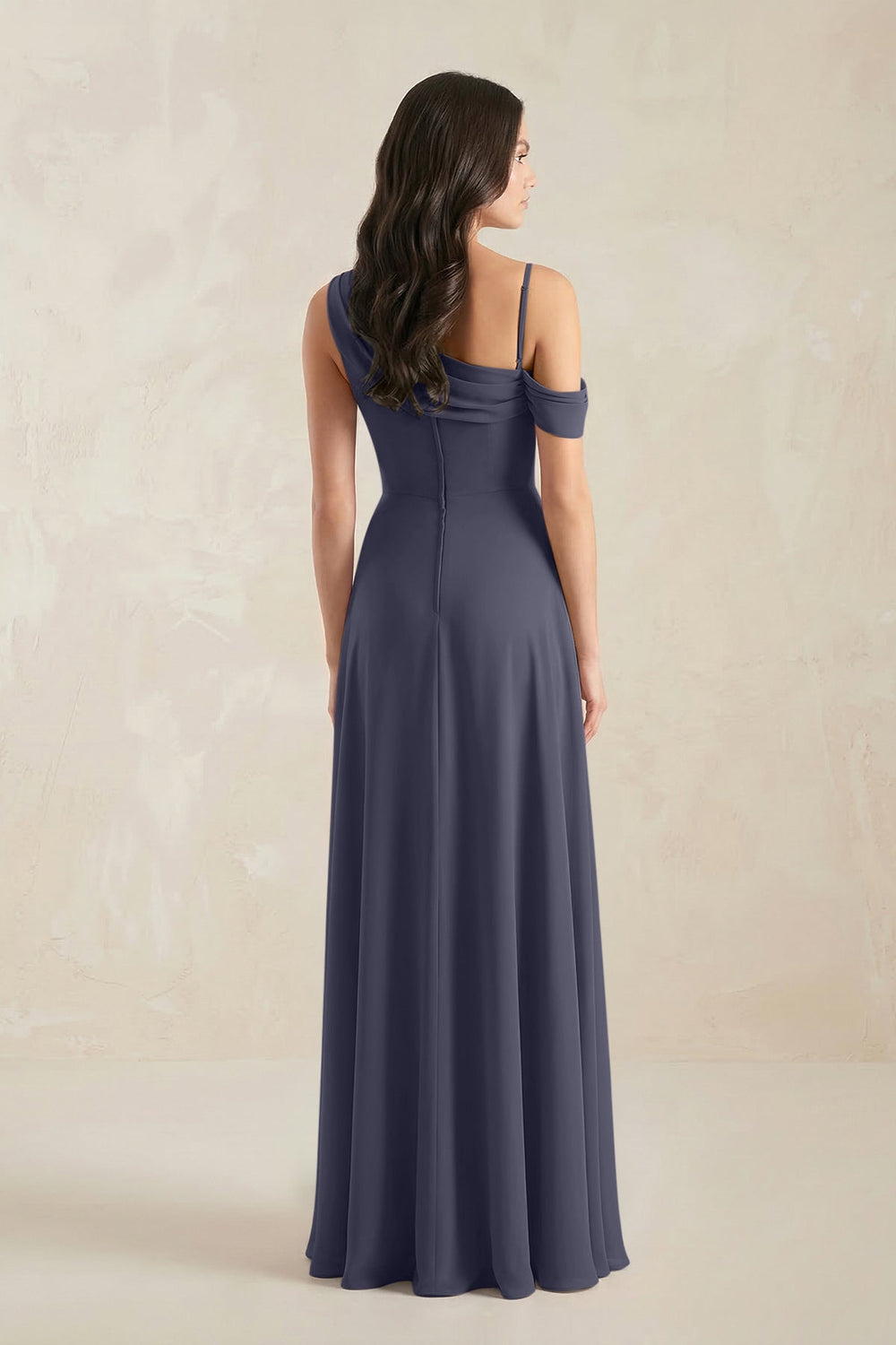 One-Shoulder Chiffon A-Line Bridesmaid Dress in Dusk Blue - KISS BRIDAL BRIDESMAID DRESSES