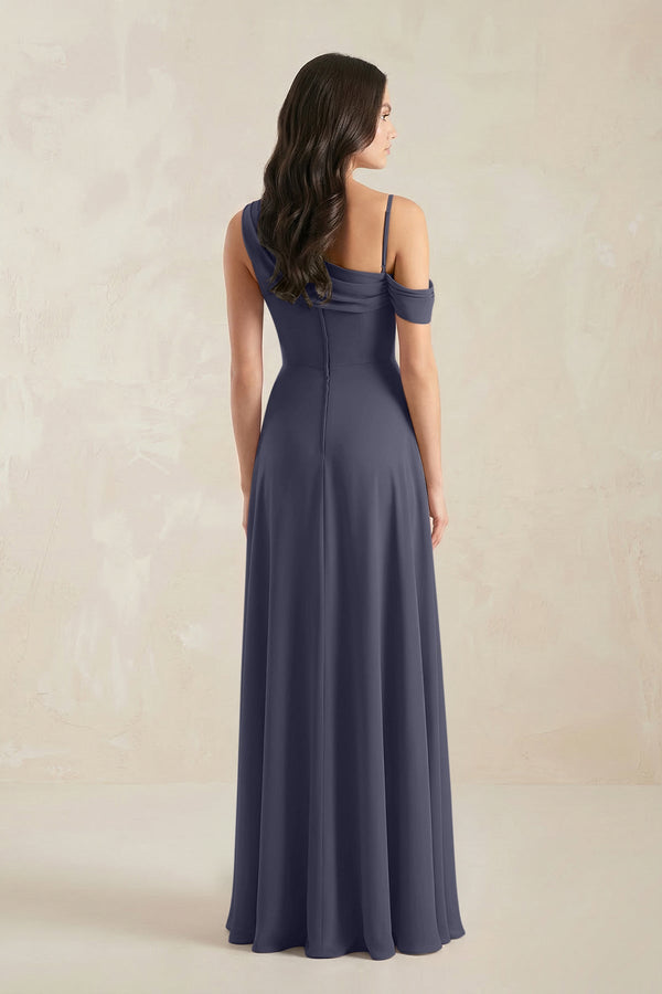 One-Shoulder Chiffon A-Line Bridesmaid Dress in Dusk Blue - SHE IS ME BRIDESMAID DRESSES