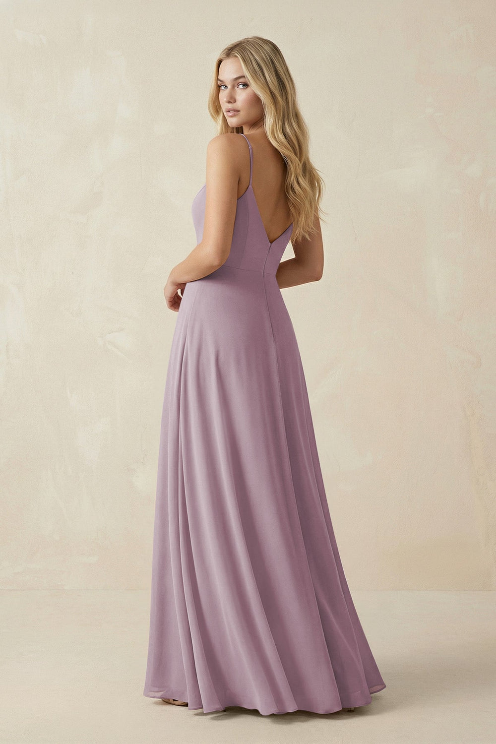 Cami Strap A-Line Chiffon Bridesmaid Dress with Slit in Dusk - KISS BRIDAL BRIDESMAID DRESSES