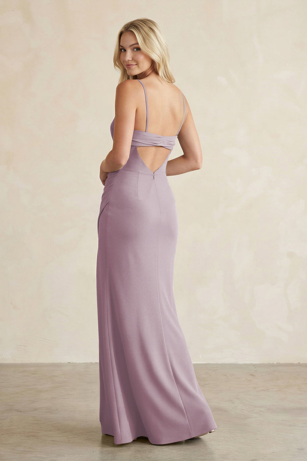 Cami Strap Chiffon Sheath Bridesmaid Dress with Slit in Dusk - KISS BRIDAL BRIDESMAID DRESSES