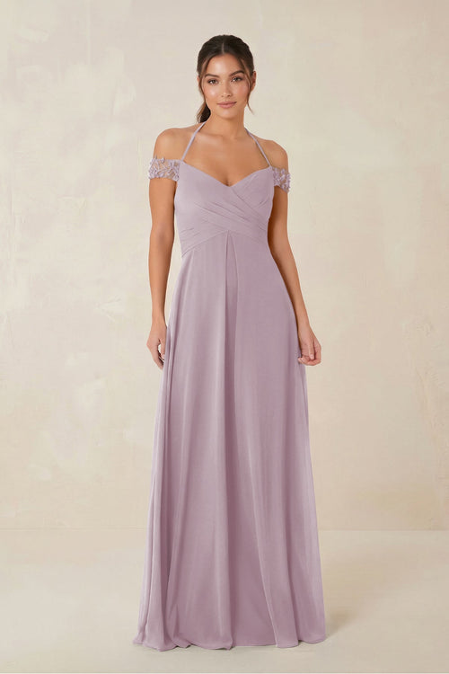 A-Line Off-the-Shoulder Chiffon Bridesmaid Dress in Dusk - KISS BRIDAL BRIDESMAID DRESSES