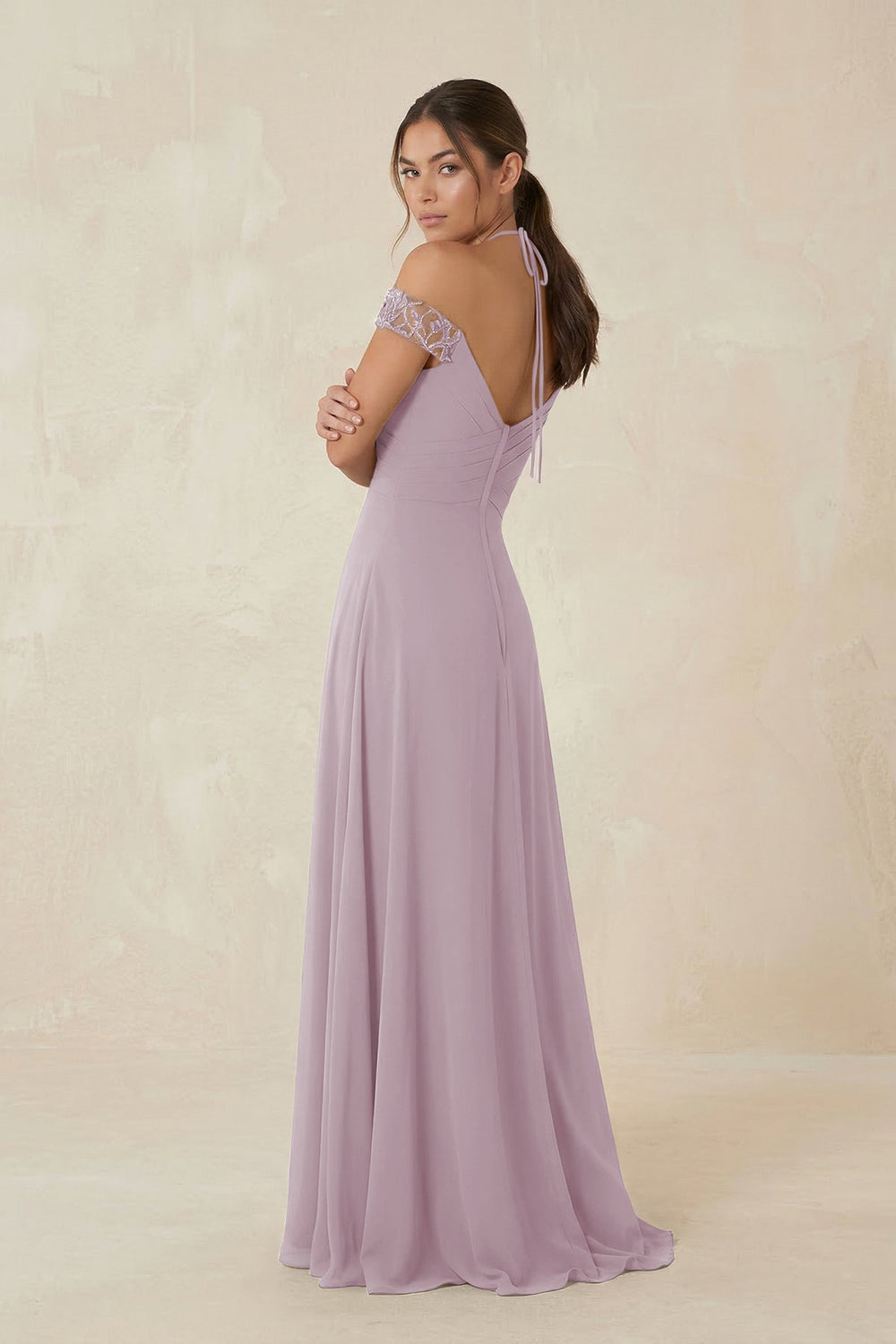 A-Line Off-the-Shoulder Chiffon Bridesmaid Dress in Dusk - KISS BRIDAL BRIDESMAID DRESSES