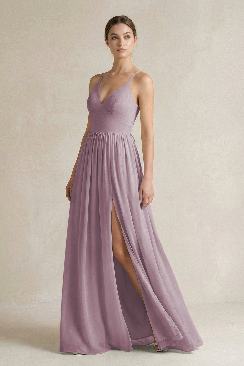 A-Line Spaghetti Strap Chiffon Bridesmaid Dress in Dusk - SHE IS ME BRIDESMAID DRESSES