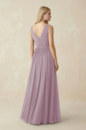 V-Neck Chiffon Pleated A-Line Bridesmaid Dress in Dusk - SHE IS ME BRIDESMAID DRESSES