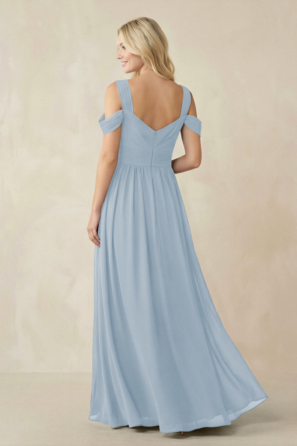 Chiffon A-Line Bridesmaid Dress with Slit  in Dusty Blue - KISS BRIDAL BRIDESMAID DRESSES