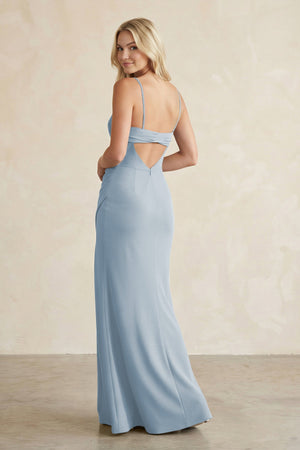 Cami Strap Chiffon Sheath Bridesmaid Dress with Slit in Dusty Blue - SHE IS ME BRIDESMAID DRESSES