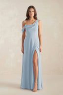 One-Shoulder Chiffon A-Line Bridesmaid Dress in Dusty Blue - SHE IS ME BRIDESMAID DRESSES