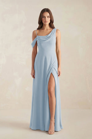 One-Shoulder Chiffon A-Line Bridesmaid Dress in Dusty Blue - SHE IS ME BRIDESMAID DRESSES