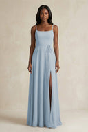 A-Line Spaghetti Straps Chiffon Bridesmaid Dress in Dusty Blue - SHE IS ME BRIDESMAID DRESSES