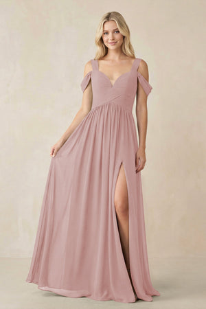 Chiffon A-Line Bridesmaid Dress with Slit  in Dusty Rose - SHE IS ME BRIDESMAID DRESSES