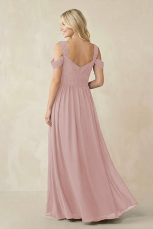 Chiffon A-Line Bridesmaid Dress with Slit  in Dusty Rose - SHE IS ME BRIDESMAID DRESSES