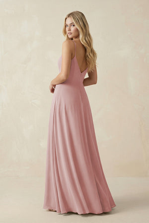 Cami Strap A-Line Chiffon Bridesmaid Dress with Slit in Dusty Rose - SHE IS ME BRIDESMAID DRESSES