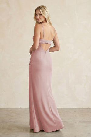 Cami Strap Chiffon Sheath Bridesmaid Dress with Slit in Dusty Rose - SHE IS ME BRIDESMAID DRESSES