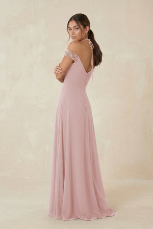 A-Line Off-the-Shoulder Chiffon Bridesmaid Dress in Dusty Rose - KISS BRIDAL BRIDESMAID DRESSES