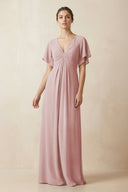 Short Sleeve V-Neck Chiffon A-Line Bridesmaid Dress in Dusty Rose - SHE IS ME BRIDESMAID DRESSES