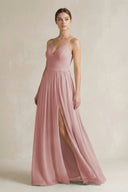 A-Line Spaghetti Strap Chiffon Bridesmaid Dress in Dusty Rose - SHE IS ME BRIDESMAID DRESSES