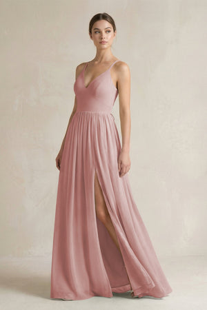 A-Line Spaghetti Strap Chiffon Bridesmaid Dress in Dusty Rose - SHE IS ME BRIDESMAID DRESSES