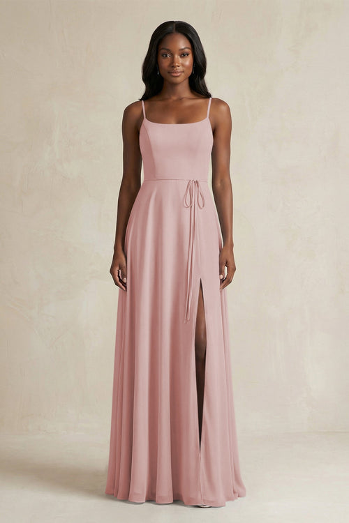 A-Line Spaghetti Straps Chiffon Bridesmaid Dress in Dusty Rose - SHE IS ME BRIDESMAID DRESSES