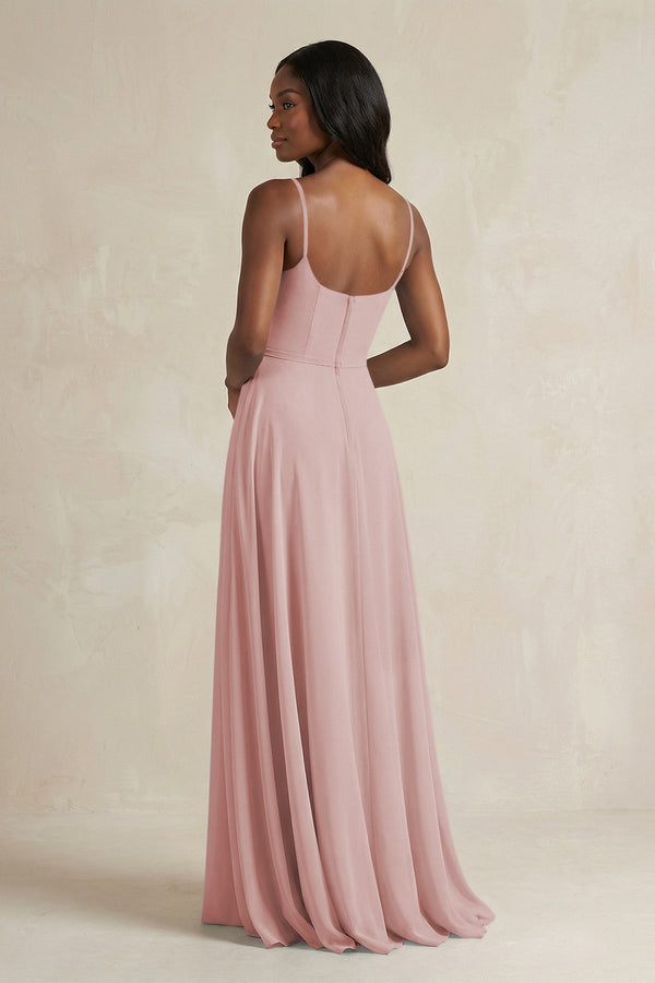 A-Line Spaghetti Straps Chiffon Bridesmaid Dress in Dusty Rose - SHE IS ME BRIDESMAID DRESSES