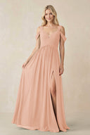 Chiffon A-Line Bridesmaid Dress with Slit  in English Rose - SHE IS ME BRIDESMAID DRESSES