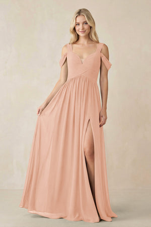 Chiffon A-Line Bridesmaid Dress with Slit  in English Rose - SHE IS ME BRIDESMAID DRESSES