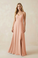 Cami Strap A-Line Chiffon Bridesmaid Dress with Slit in English Rose - SHE IS ME BRIDESMAID DRESSES