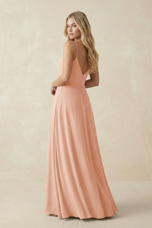 Cami Strap A-Line Chiffon Bridesmaid Dress with Slit in English Rose - SHE IS ME BRIDESMAID DRESSES