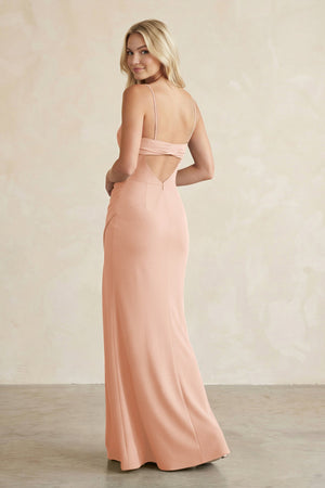 Cami Strap Chiffon Sheath Bridesmaid Dress with Slit in English Rose - SHE IS ME BRIDESMAID DRESSES