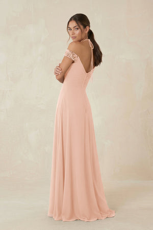 A-Line Off-the-Shoulder Chiffon Bridesmaid Dress in English Rose - KISS BRIDAL BRIDESMAID DRESSES