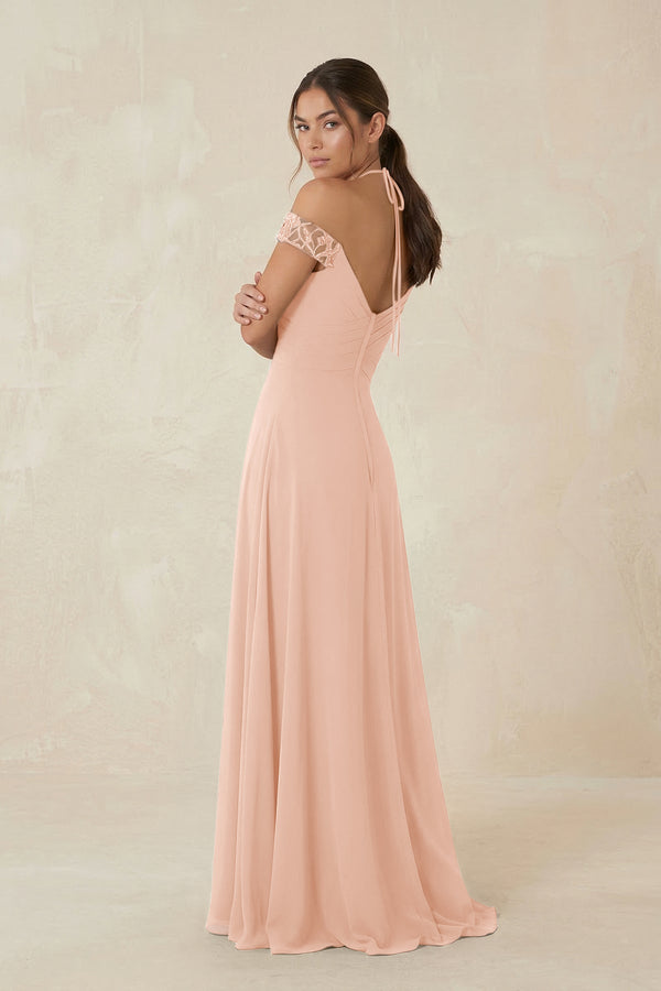 A-Line Off-the-Shoulder Chiffon Bridesmaid Dress in English Rose - KISS BRIDAL BRIDESMAID DRESSES