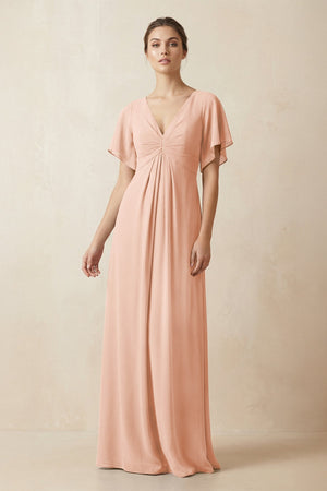 Short Sleeve V-Neck Chiffon A-Line Bridesmaid Dress in English Rose - SHE IS ME BRIDESMAID DRESSES