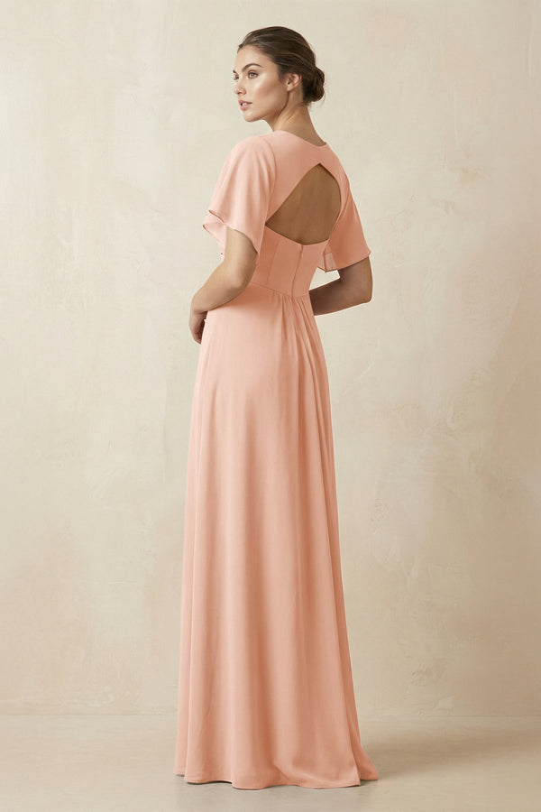 Short Sleeve V-Neck Chiffon A-Line Bridesmaid Dress in English Rose - SHE IS ME BRIDESMAID DRESSES